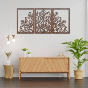 SENTOP | 3-dielna mandala kvetov – moderná drevená nástenná dekorácia do obývačky | SENTOP HDF0583-60 x 30-WENGE