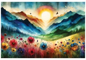 Tapeta farebná horská krajina s kvetmi