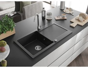 Mexen Leo - drez granitový 90x50cm, 1-komorový, čierna-strieborná, 6501901010-73