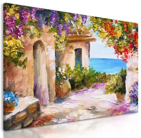 Obraz maľovaný domček pri mori