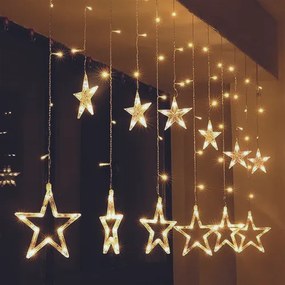 Solight LED vonkajší vianočný záves Hviezdy, šírka 3 m, 123 LED, IPP44, 3x AA, teplá biela