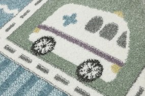 Detský koberec C262A Ulice svetlosivý / zelený / tyrkysový kruh