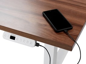 Elektricky nastaviteľný písací stôl 160 x 72 cm tmavé drevo/biela DESTINES Beliani
