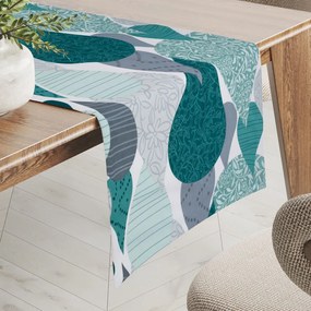 Biante Bavlnený behúň na stôl Sandra SA-444 Sivo-petrolejové kvapky s ornamentami 35x120 cm