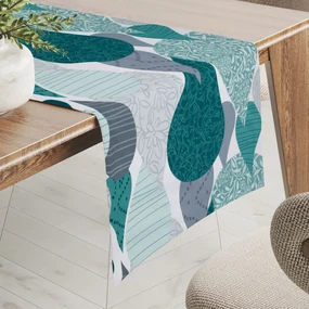 Biante Bavlnený behúň na stôl Sandra SA-444 Sivo-petrolejové kvapky s ornamentami 35x140 cm