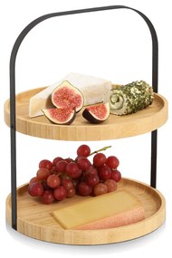 Zeller Present Bambusový etažér na servírovanie, 2 poschodia, čierne držadlo