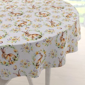 Biante Veľkonočný teflónový okrúhly obrus TF-107 Zajačiky na bielom Ø 90 cm