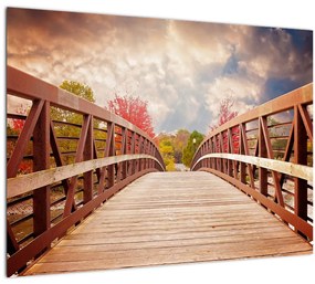Sklenený obraz - drevený most (70x50 cm)