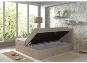 Čalúnená posteľ EMBER 180x200 cm s matracmi, topperom a úložným priestorom, béžová