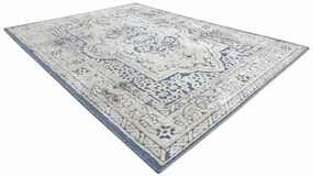 Koberec SOLE D3871 Ornament, ramka - ploské tkanie modrý / béžový