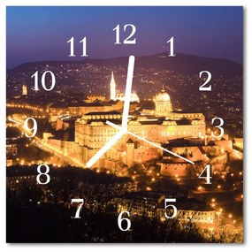 Sklenené hodiny štvorcové Mesto budapešť 30x30 cm