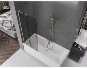 Mexen Velar L, 2-krídlová posuvná vaňová zástena 80 x 150 cm, 8mm šedé sklo, zlatá matná, 896-080-003-41-55