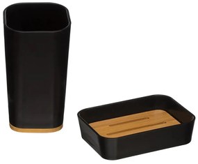 Sada kúpeľňových doplnkov Natureo Black, čierna/s drevenými prvkami