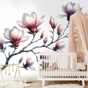 Samolepiaca fototapeta jemné magnólie na bielom pozadí