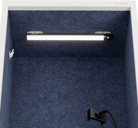 Akustická kabína SALLY MentalBox 600 mm – biely korpus, tmavomodré sedadlo