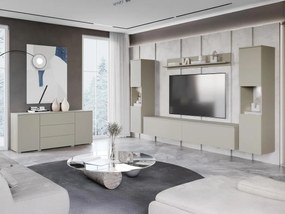 Obývačkový nábytok Bamisio II, Farby: wotan / biely lesk, Osvetlenie: osvetlenie LED biele