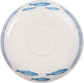 Porcelánová šálka s tanierikom s rybkami Fish Blue - 12*6*6 cm / Ø 15*2 cm / 250 ml