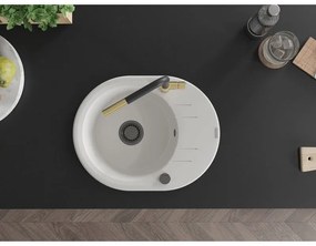 Mexen Kevin, 1-komorový granitový drez 586x458x190 mm a drezová batéria Flora, biela, 6517-20-670401-57-B
