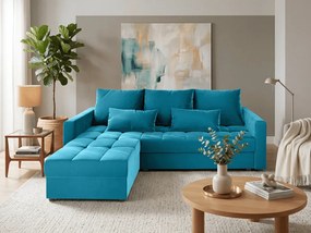 AKCIA Modrá rozkladacia rohová pohovka ZENOVA 220x140 cm, obojstranná II. akosť