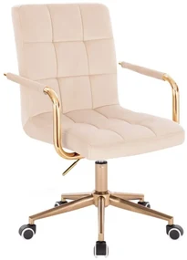 LuxuryForm DESIGN Stolička VERONA GOLD VELUR na zlatej podstave s kolieskami - krémová
