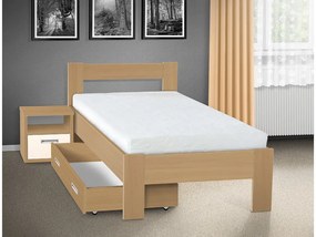Nabytekmorava Drevená posteľ Sandra 200x140 cm farba lamina: buk 381, typ úložného priestoru: úložný priestor - šuplík, typ matraca: matraca 15 cm