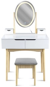 Toaletný stolík s LED zrkadlom a so stoličkou - biela