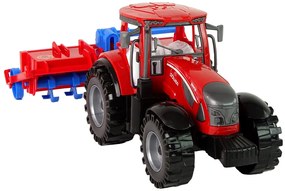 Lean Toys Červený traktor s pluhom na trecím pohonom
