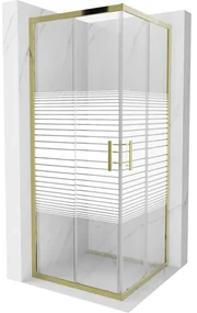 Mexen Rio, štvorcový sprchovací kút s posuvnými dverami 80(dvere) x 80(dvere) x 190 cm, 6mm číre sklo s pásikmi, zlatý profil, 860-080-080-50-20