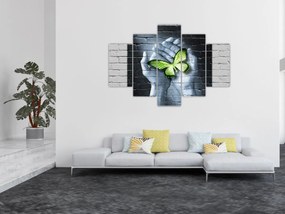 Obraz - Zelený motýľ v stene (150x105 cm)