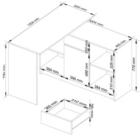Rohový psací stůl B-17 s komodou bílý lesk