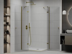 Mexen Roma Duo, sprchový kút 90 (dvere) x 80 (dvere) cm, 6mm číre sklo, zlatý profil + slim sprchová vanička 5cm biela + zlatý sifón, 854-090-080-50-02-4010G