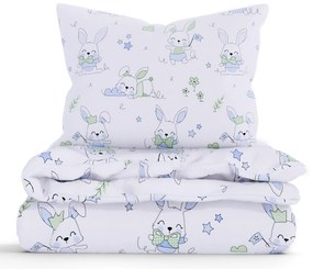 Bavlnené obliečky Renforcé  do postieľky – Zajačikovia modré