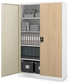 Kancelárska kovová skrinka na dokumenty JAN II, Eco Design: biela/dub sonoma