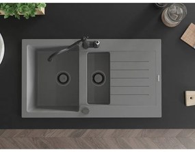 Mexen Matias, granitový drez 900x505x200 mm, 1,5-komorový a drezová batéria Carla, šedá, 6502-71-670700-70-B