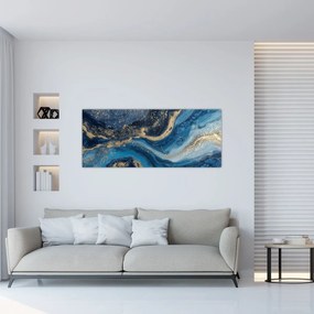 Obraz - Modrozlatý abstraktný mramor (120x50 cm)