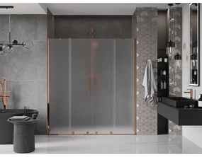 Mexen Velar Duo, posuvné sprchové dvere do otvoru 200 cm, 8mm sklo námraza, ružové zlato, 871-200-000-32-60