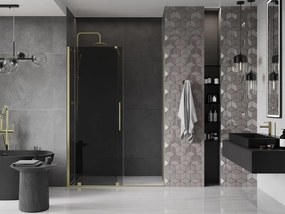 Mexen Velar, posuvné sprchové dvere do otvoru 150 cm, 8mm šedé sklo, zlatá matná, 871-150-000-41-55