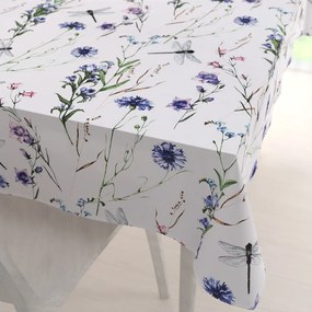 Biante Bavlnený obdĺžnikový obrus Sandra SA-429 Lúčne kvietky s vážkami 60x100 cm
