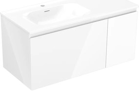 Mexen Orio, kúpeľňová skrinka 100 cm s umývadlom Vela vľavo, 1S, 1D, biela lesklá, 91A13-10047-3-BBFF00-W23L00
