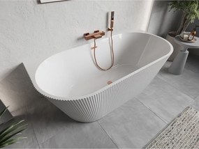 Mexen Oris, voľne stojaca ryhovaná vaňa 170 x 80 cm, biela lesklá, medený matný prepad, 52871708000-65