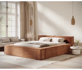 Oranžová čalúnená dvojlôžková posteľ s úložným priestorom s roštom 200x200 cm Voliera – Maison de Rêve