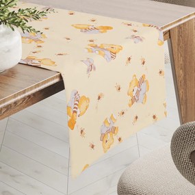 Biante Detský bavlnený behúň na stôl Sandra SA-730 Medvedíky a včielky na svetlo žltom 35x120 cm
