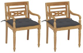 Batavia stoličky 2 ks s antracitovými vankúšmi masívny teak 3062142