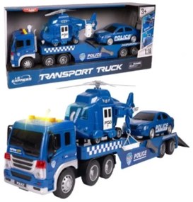 Policajný transportér s helikoptérou a autom