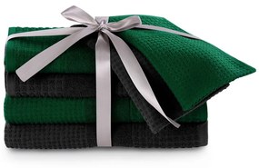 Súprava bavlnených uterákov AmeliaHome Plano zelená/čierna
