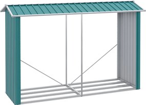 Outsunny Galvanizovaný oceľový sklad na drevo s strechou pre záhradu, terasa a patio 240x86x160 cm Zelený | Aosom