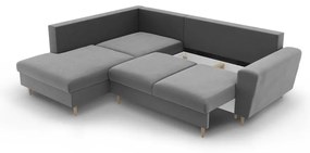 Svetlosivá zamatová rozkladacia/s úložným priestorom rohová pohovka (ľavý roh/do L) Kyoto – Cosmopolitan Design