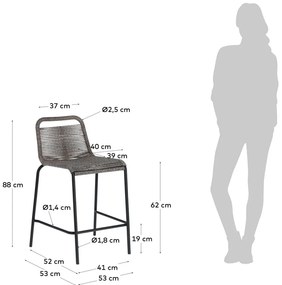Sivá barová stolička s oceľovou konštrukciou Kave Home Glenville, výška 62 cm
