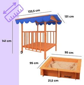 Pieskovisko s verandou HAPPY, 130x130x143 cm, hnedá/modrá Jurhan