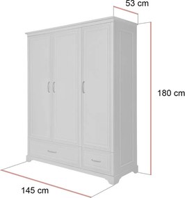 TROJDVEROVÁ ŠATNÍKOVÁ SKRIŇA TOSCANA BIELA DO DETSKEJ IZBY 145 cm